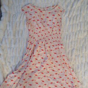 Kate Spade flamingo SILK lightweight pop over dress smocked waist 6